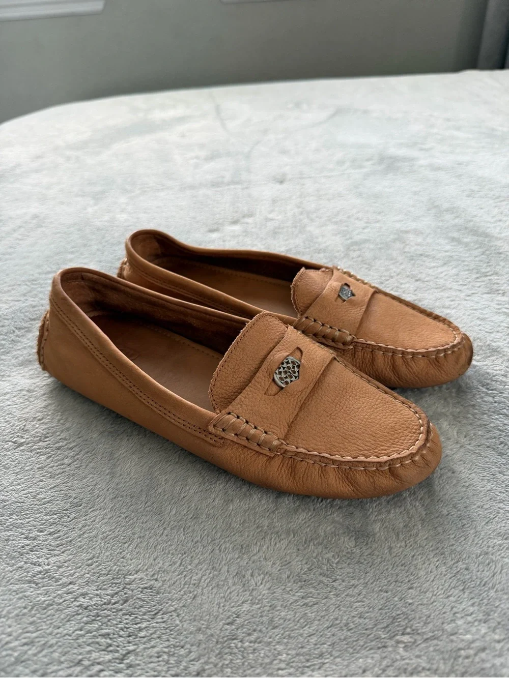 Coach Tan Leather Penny Driver Loafers
